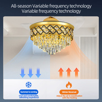 Ventilateur de plafond moderne de luxe avec lustre en cristal de 42 pouces, moteur DC, éclairage LED, télécommande, lumière réglable à 6 vitesses