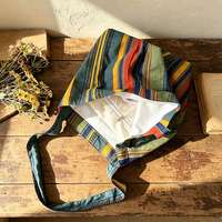Sac fourre-tout rétro à rayures arc-en-ciel 100 % coton, style décontracté, sac à bandoulière en toile de coton et lin contrastant pour femme