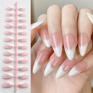 120 <span class=keywords><strong>Uñas</strong></span> <span class=keywords><strong>Postizas</strong></span> de Color Rosa Degradado a Blanco, Estilo Francés Natural, Brillantes, <span class=keywords><strong>con</strong></span> Punta en Forma de Almendra - Product Image 1