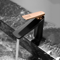 Robinet de lavabo moderne noir mat avec poignée or rose, mitigeur monocommande pour lavabo de salle de bain, vente en gros usine