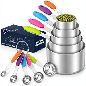 <span class=keywords><strong>HOTEC</strong></span> 10er-Pack Messbecher und Löffel Set Mehrfarbig |   Edelstahl-Silikon-Griff zum Kochen und Backen, robust, spülmaschinenfest - Product Image 1