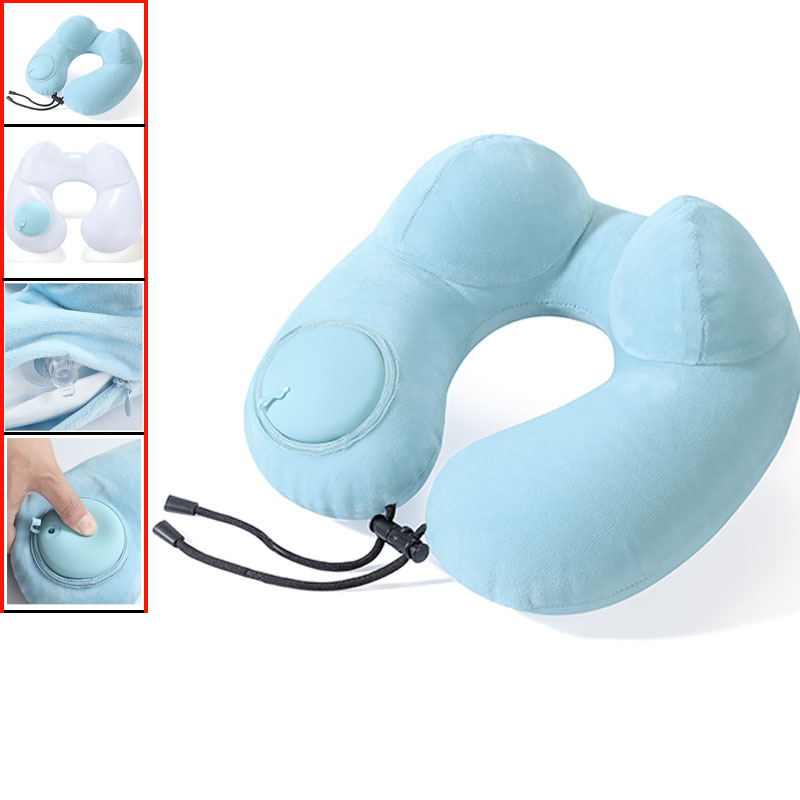Azul Cielo - Almohada Inflable en Forma de U con Joroba de Camello
