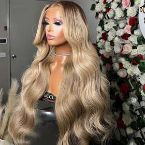 Encantadora Peluca Ondulada Rubio Cenizo Lace Front con Raíces Oscuras Ombré 13*4 Frontal con Reflejos Rubio Cenizo Cabello Humano HD Peluca Full Lace - Product Image 3