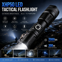 Lampe torche LED XHP50 20W haute luminosité, rechargeable, en alliage d'aluminium, avec zoom, pour le camping, la chasse, les situations d'urgence