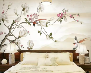 Personalizado HD clásico <span class=keywords><strong>pintado</strong></span> a mano Magnolia flor pájaro volador sala de estar dormitorio Fondo impreso <span class=keywords><strong>papel</strong></span> tapiz - Product Image 3