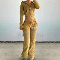 Ensemble deux pièces pour femmes avec broderie dégradée Survêtement Acid Wash Zip up Hoodies and Sweatpants Set Women Sweatsuit Manufacturer