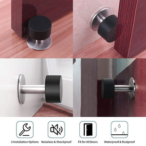 Hôtel Salle <span class=keywords><strong>de</strong></span> bain Cuisine Moderne Petit arrêt <span class=keywords><strong>de</strong></span> porte Acier inoxydable Noir satiné avec tête en caoutchouc Protecteur mural Butées <span class=keywords><strong>de</strong></span> porte en verre - Product Image 2