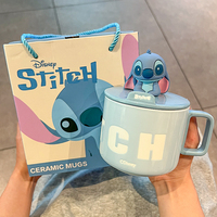 Mug en céramique à motif de dessin animé avec couvercle et poignée, tasse à café et à lait personnalisée pour le bureau, l'école et les cadeaux
