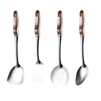 Lot de 10 ustensiles de cuisine en acier inoxydable avec manche en plastique – Spatule, louche, écumoire, cuillère de service – Outils de cuisson en gros