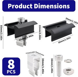 Soportes de Montaje para Panel Solar de Aluminio Anodizado de 30 mm, 8 Piezas, Fijación Rápida, Tuercas de Abrazadera Centrales, Pernos, Carga de Viento 1.4k, Carga de Nieve 60m/s - Product Image 2