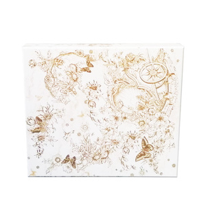 Boîte cadeau rectangulaire rigide en carton ivoire avec motif floral en feuille d'or, estampage à chaud, emballage haut de gamme pour artisanat et cadeaux - Product Image 1