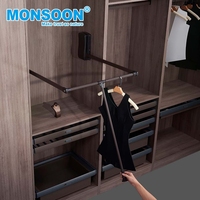 Porte-vêtements escamotable silencieux pour armoire, gain de place, en acier, avec double amortisseur et fermeture douce
