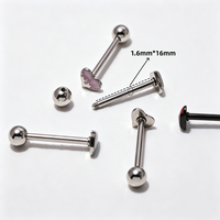 Barbell Tindik Industri Stainless Steel untuk Lidah, Puting, Telinga, Bentuk Hati, Berlian, Ulir Luar