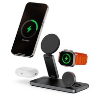 Chargeur sans fil rapide magnétique 15W 25W 3-en-1 pour téléphone, montre et écouteurs en alliage d'aluminium AFY, idéal pour les promotions de marques et les boutiques.