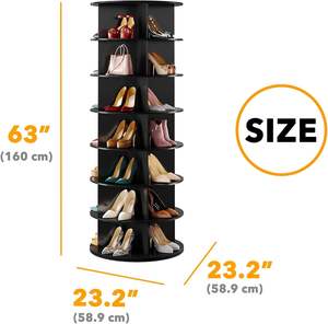 <span class=keywords><strong>Zapatero</strong></span> giratorio negro de 7 niveles, soporte para bolsas verticales 360, organizador de torre de exhibición de zapatos giratorios Lazy Susan - Product Image 2