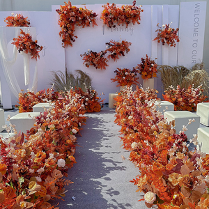 Ensemble de fleurs en soie rouge orangé pour la <span class=keywords><strong>décoration</strong></span> de salle de mariage, fleurs <span class=keywords><strong>d</strong></span>écoratives en <span class=keywords><strong>feuilles</strong></span> sur le thème de l'<span class=keywords><strong>automne</strong></span> orange caramel - Product Image 1