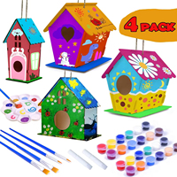 Vente en gros Artisanat en bois Kit de maison en bois de bricolage Construire et peindre Maison comprend peintures et pinceaux pour enfants