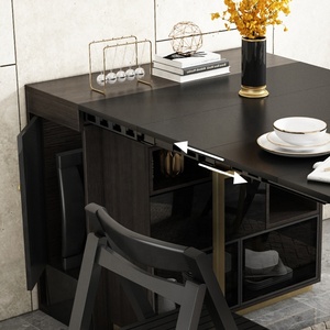 Modern Furniture Black Telescopic Storage <strong>Kitchen</strong> Cabinet Wooden 4 <strong>Chairs</strong> <strong>Folding</strong> Dining Tables - Product Image 5