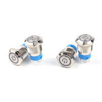16/19/22/30mm 12/24V 12-20A Sakelar Tombol Tekan Sementara Pengunci Otomatis On-(Off) SPST Kontak Normal Tertutup 12mm IP65 LED Kuningan