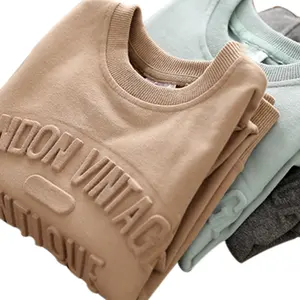 OEM Manufacturer Functional High Quality Crew neck Emboss 100% Cotton 3D Logo Custom Pullover Embossed Sweatshirt