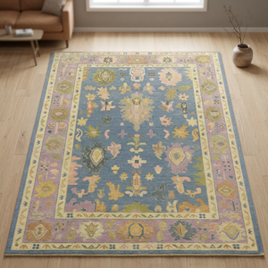Grand tapis carré moderne en laine noué à la main, brodé, abstrait, antidérapant, lavable, à poils plats, pour la maison, le bureau ou la prière - Product Image 4