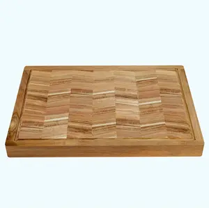 Golden supplier custom shape acacia end grain butcher block kitchen thick solid wood cutting board with logo handle