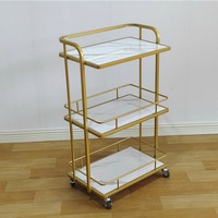 Équipement de salon de manucure moderne en or blanc, chariot de spa à 3 niveaux, chariot à outils de luxe portable avec 4 roues