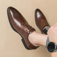 Chaussures de mariage en cuir à lacets de haute qualité, chaussures de bureau noires pour hommes