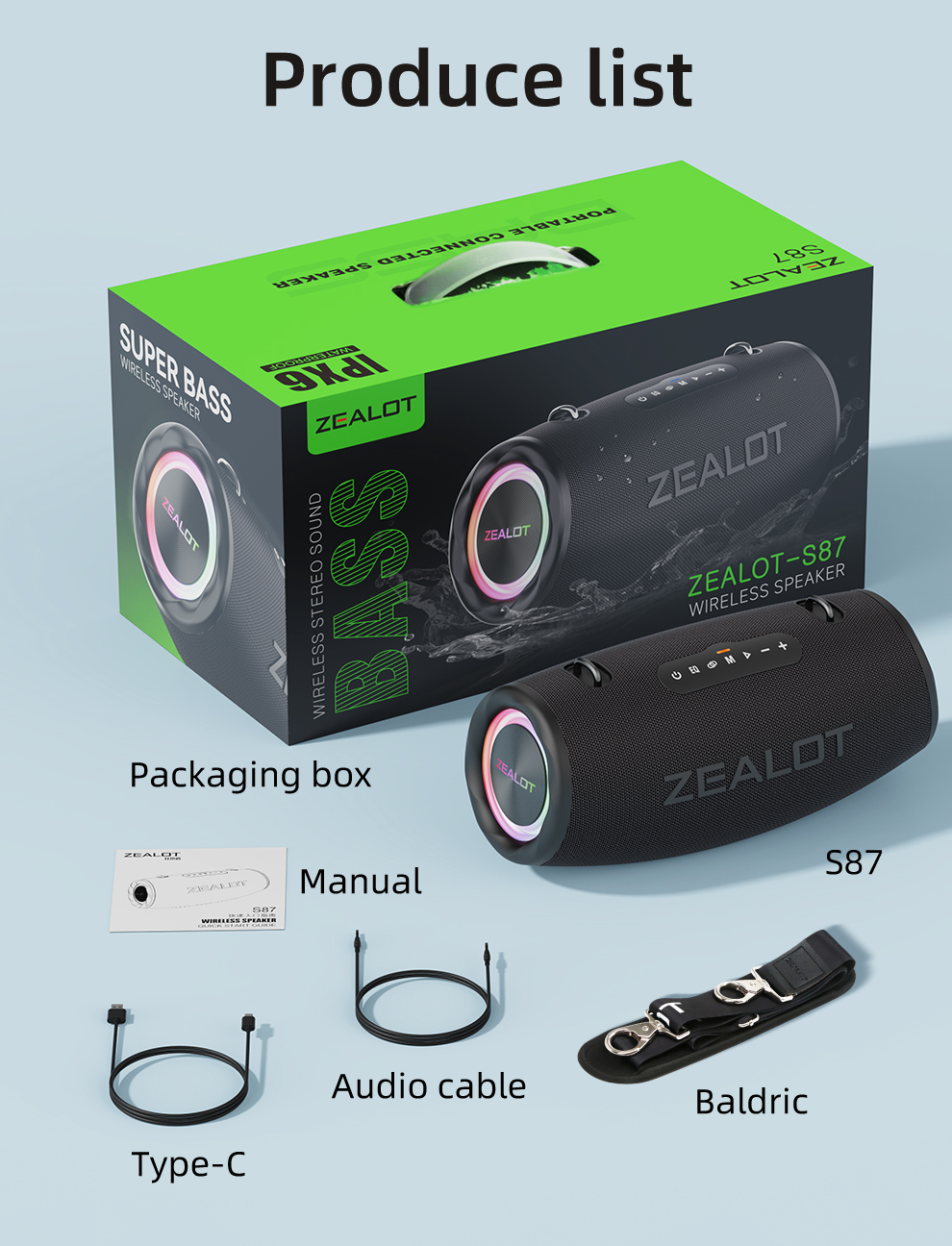 Best Quality High Bass Stereo Speakers Zealot S87 Waterproof 16000mAh Battery Woofer OEM Fabric Portable Outdoor Wireless · image 6