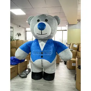 Costumes gonflables de mascotte d'ours gris géant avec le costume gonflable de mascotte de lion de mascotte de robe bleue pour l'activité publicitaire