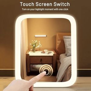 Novo Espelho de Maquiagem de Mesa Dobrável com Iluminação LED USB, Ampliação 1x e 5x, Interruptor de Toque de 3 Cores e Suporte com Caixa - Product Image 3
