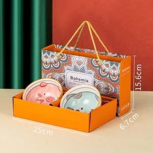 Service de table en porcelaine à motifs d'animaux de dessin animé créatifs, bol en céramique avec baguettes, 2 bols, vaisselle, ensemble cadeau pour mariage - Product Image 4