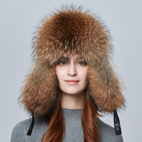 Orejeras de invierno Piel de zorro real Sombrero de soldado Hombres Mujeres Ushanka Trapper Sombrero de piel real Gorras de Bombardero