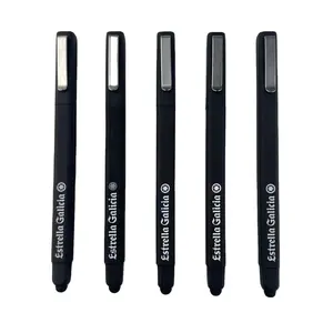 Plastic Hot Selling Metal Clip Black Rubber Finish Square Ballpoint Hotel Ball Pen With Custom Logo And Stylus