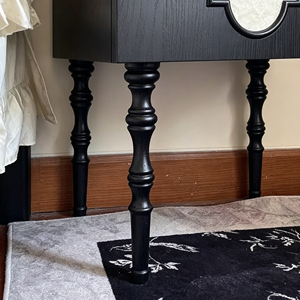 Premium <b>Black</b> Solid Wood Nightstand French Vintage Mother-of-pearl Inlay Spindle Legs Bedroom Furniture Stable <b>Bedside</b> <b>Cabinet</b> - Product Image 2
