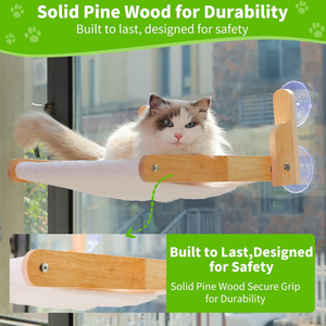 Support de rangement pour chat, perchoir de fenêtre, cadre en bois, hamac pliable Aloxina pour chat, housse en fourrure de lapin douce, lavable, ventouses puissantes - Product Image 2