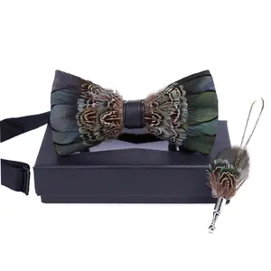 Mới Nhất Thiết Kế Kinh Doanh Người Đàn Ông Lông Tự Nhiên Pre Bow Tie Và Brooch Pin Đảng Bowtie Cho Người Đàn Ông