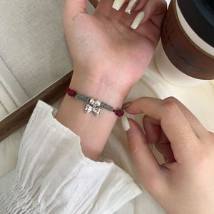 S925 Sterling Silver Bowknot Braided <b>Rope</b> <b>Bracelet</b> Red String Women's Everyday Wear Retro Jewelry - Product Image 3