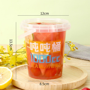 Récipient à fruits jetable de 32oz imprimé de logo personnalisé seaux à gobelets en plastique PP avec poignée et couvercle - Product Image 6