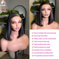 Perruque Bob Droite en Cheveux Humains Vietnamiens Double Drawn, Vierge Non Traitée, Cuticules Alignées, Dentelle HD Transparente 7x5, Sans Colle, Vente en Gros
