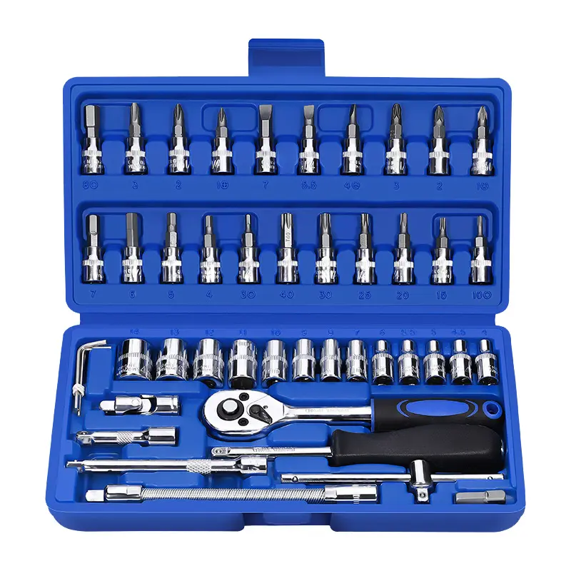 1/4" 46PCS Mechanic Set Socket Ratchet Wrench Tool Kit Sets Wrenches Sockets with Bits hand tools