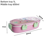 Boîte à bento en plastique pour enfants, 2 compartiments, étanche, avec couverts cachés, sans BPA, légère, pour le déjeuner, personnalisable avec logo OEM, 1L
