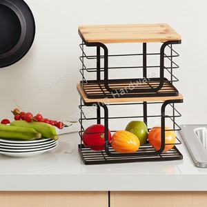 Bathroom <b>Storage</b> <b>Basket</b> With Wooden Top 2 Tier Metal Rack Multi Functional Towel Organizer For Kitchen And Bathroom - Product Image 5