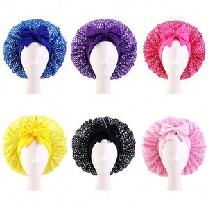 Bonnet extra long à sequins pour dormir, en satin soyeux géant, avec bande extensible à nouer – Cadeaux promotionnels - Product Image 3