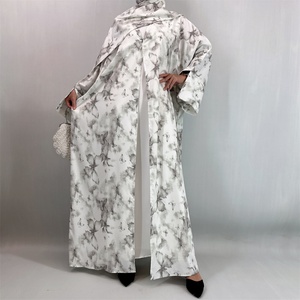 Modest Luxury Bright Color Floral Printed Open Abaya <b>Cardigan</b> with a Matching Hijab Flowing Silhouette 1475# - Product Image 5