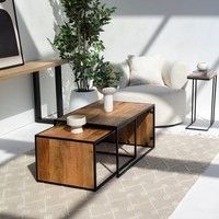 Table basse en bois de manguier rectangulaire avec pieds en métal noir pour décoration de salon