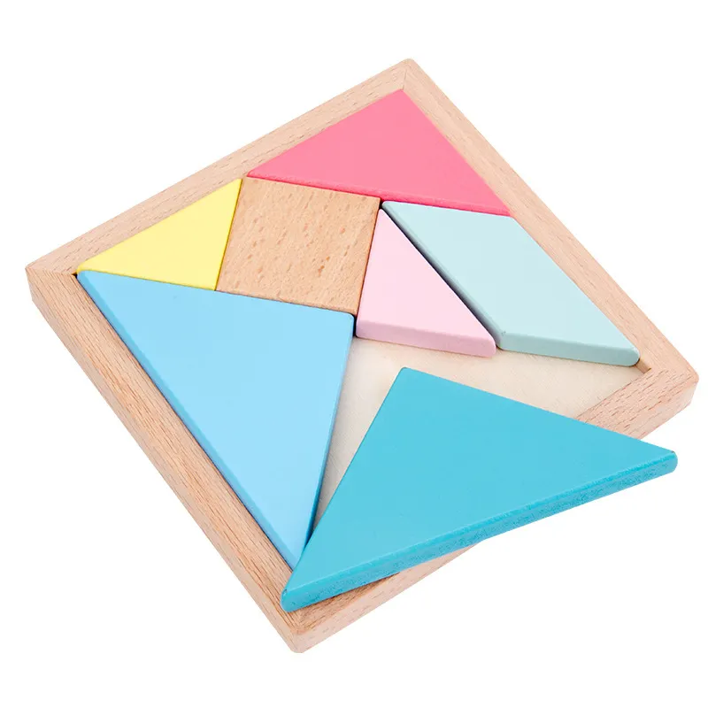Children's Learning Educational Wooden Tangram Blocks Jigsaw Puzzle Toy Seven-piece Puzzle