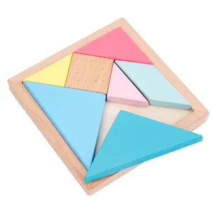 Kinder lernen pädagogische Holz Tangram Blöcke Puzzle Spielzeug Sieben teiliges Puzzle