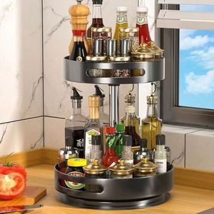 Support à <span class=keywords><strong>épices</strong></span> en métal rotatif à 2 niveaux à 360 degrés Organisateur Lazy Susan Turntable <span class=keywords><strong>pour</strong></span> comptoir Accessoires de cuisine Support de rangement - Product Image 2