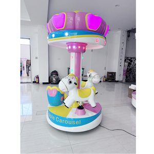Carrusel Infantil de 3 Personas, Máquina de Juego Operada con Monedas, con Asiento de Manzana, Caballo con Corona, Equipo Grande para 3 Personas - Product Image 4